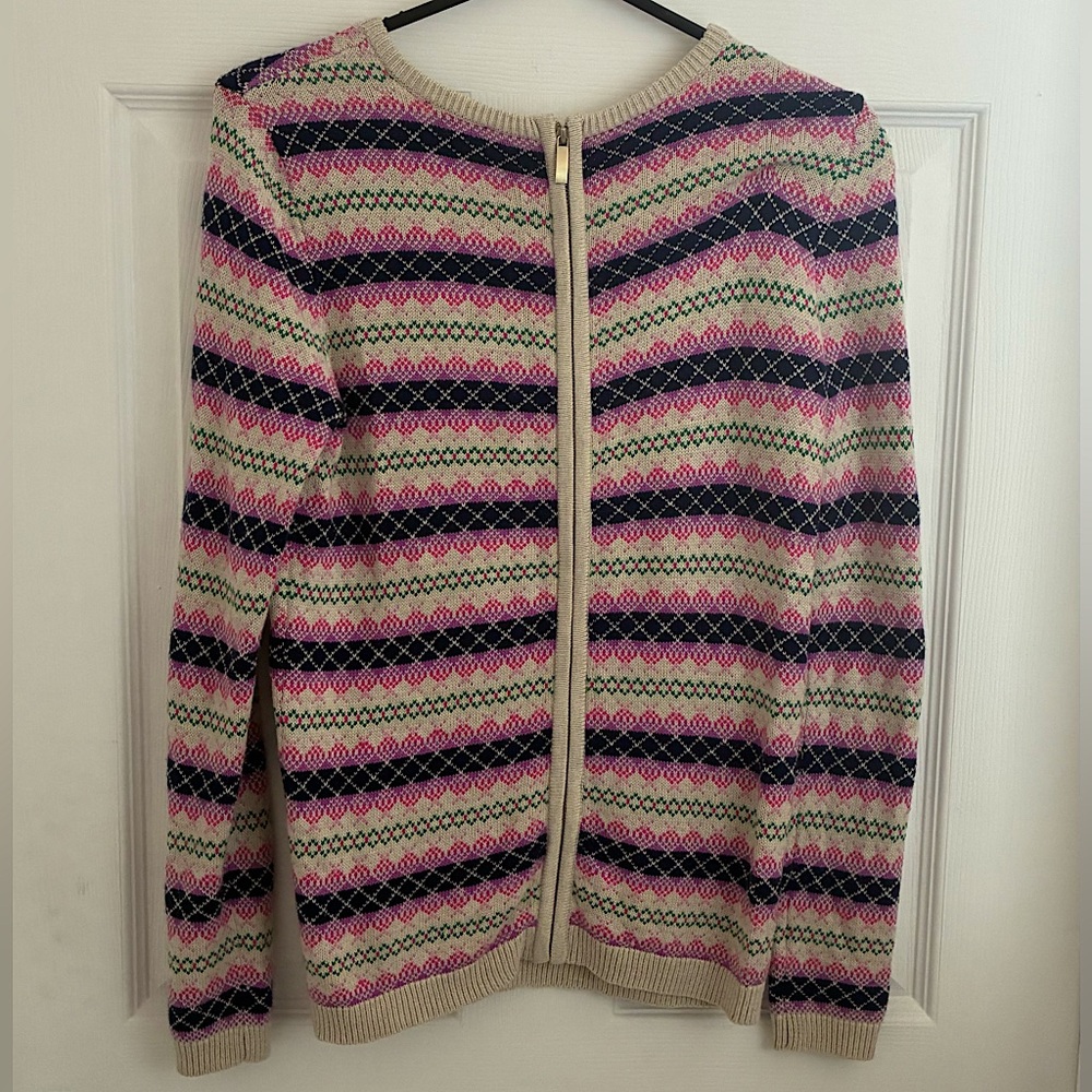 TALBOTS purple/cream/pink/green patterned zipper sweater